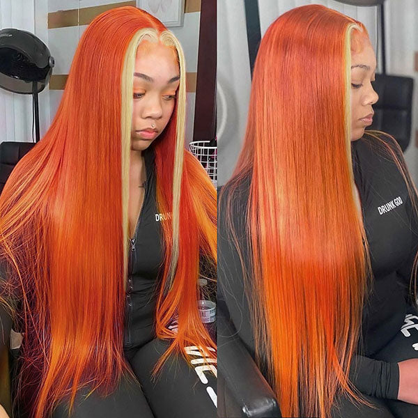 Junoda Orange Ginger Ombre Blonde 613 4x4 13x4 Lace Frontal Straight Hair Wig junoda