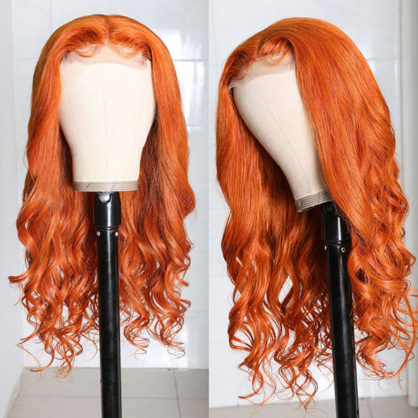 Junoda Ginger Orange Colored Body Wave Wigs Cinnamon Hot Color Wigs Pre Plucked With Baby Hair Flash Deal junoda