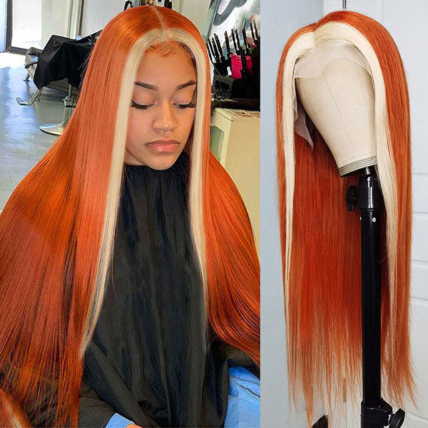 Junoda Orange Ginger Ombre Blonde 613 4x4 13x4 Lace Frontal Straight Hair Wig junoda