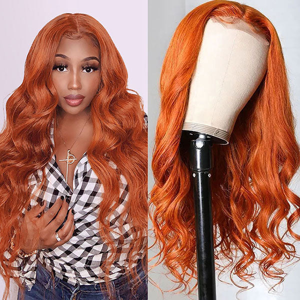 Junoda Ginger Orange Colored Body Wave Wigs Cinnamon Hot Color Wigs Pre Plucked With Baby Hair Flash Deal junoda