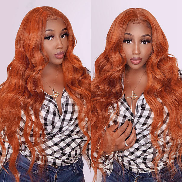Junoda Ginger Orange Colored Body Wave Wigs Cinnamon Hot Color Wigs Pre Plucked With Baby Hair Flash Deal junoda