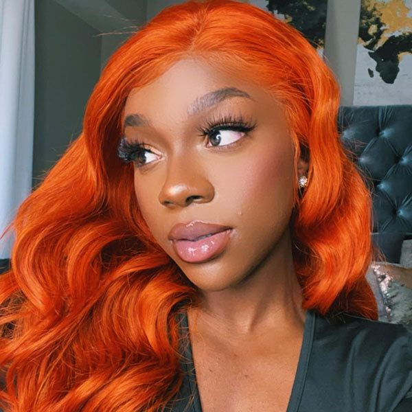 Junoda Ginger Orange Colored Body Wave Wigs Cinnamon Hot Color Wigs Pre Plucked With Baby Hair Flash Deal junoda