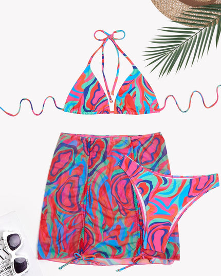 Gradient Tie-Dye Printed Three-Piece Swimsuit Set | ZAKAPOP