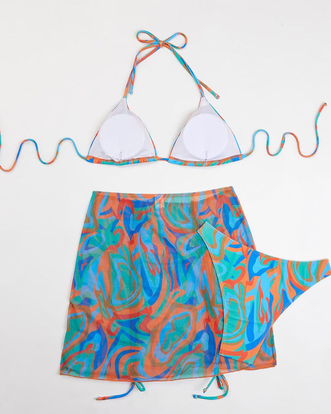 Gradient Tie-Dye Printed Three-Piece Swimsuit Set | ZAKAPOP
