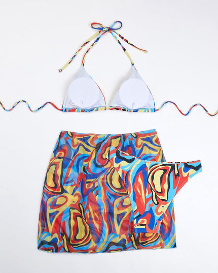 Gradient Tie-Dye Printed Three-Piece Swimsuit Set | ZAKAPOP