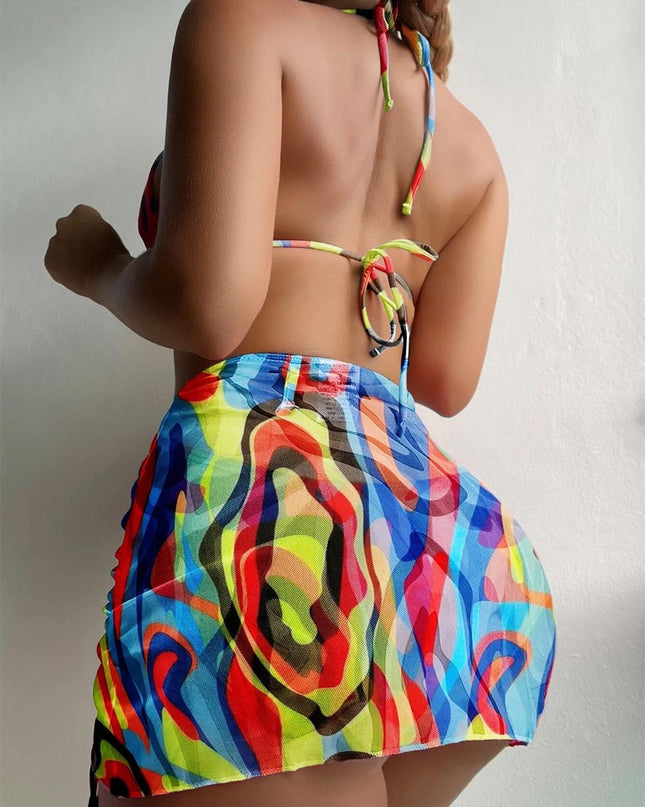 Gradient Tie-Dye Printed Three-Piece Swimsuit Set | ZAKAPOP