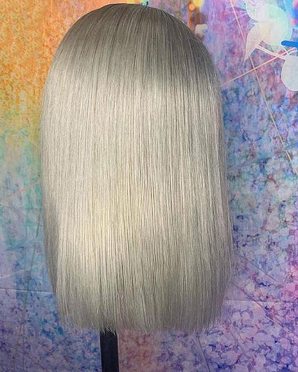 Junoda Grey Blunt Cut Bob Wig Short Colored Straight Human Hair Wigs Transparent Lace Wig junoda