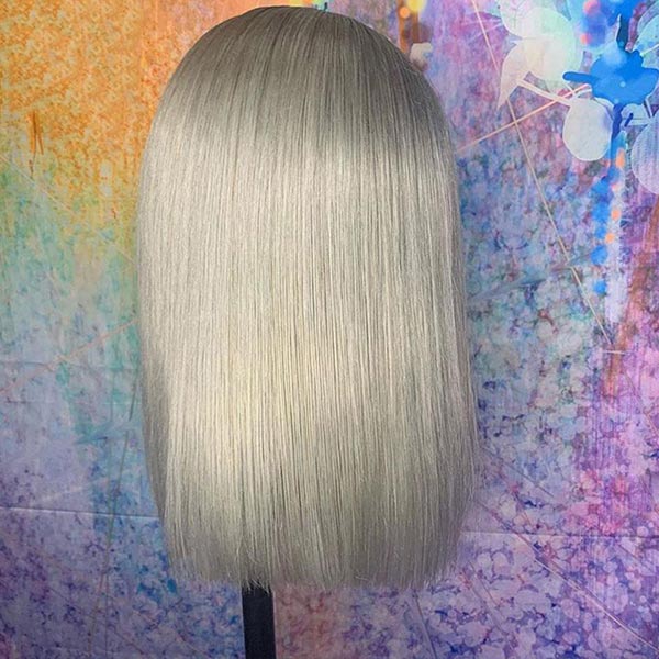 Junoda Grey Blunt Cut Bob Wig Short Colored Straight Human Hair Wigs Transparent Lace Wig junoda