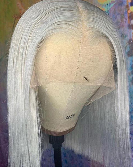 Junoda Grey Blunt Cut Bob Wig Short Colored Straight Human Hair Wigs Transparent Lace Wig junoda