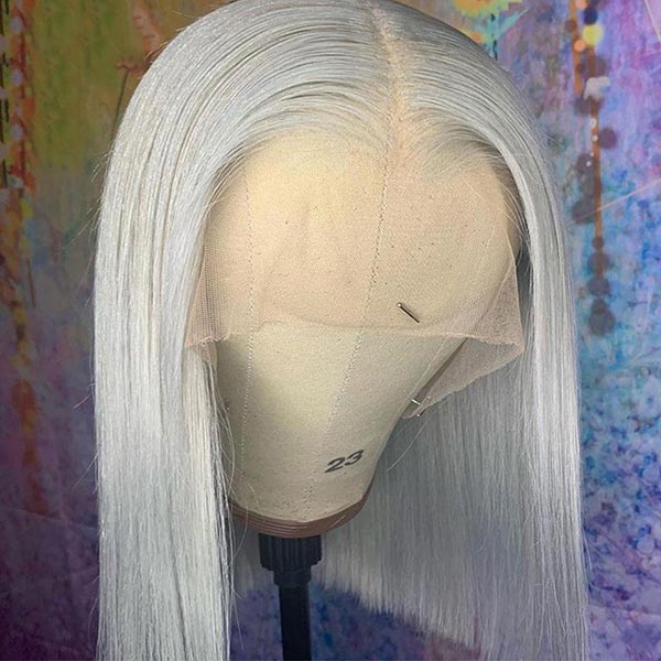 Junoda Grey Blunt Cut Bob Wig Short Colored Straight Human Hair Wigs Transparent Lace Wig junoda