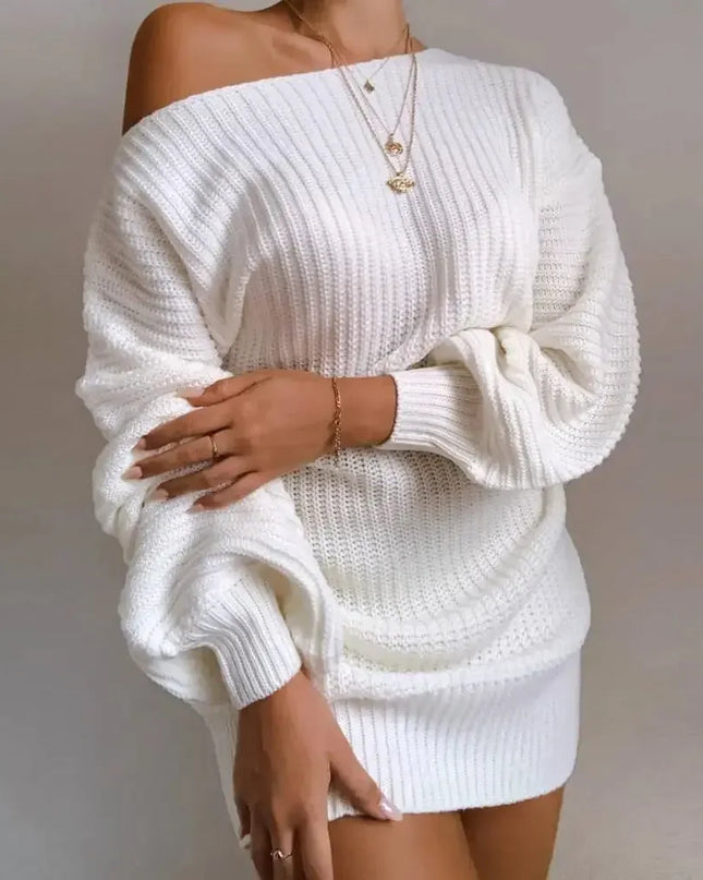 Cryptographic Casual Knitted Mini Dress Women Autumn Winter Sweaters Balloon Long Sleeve Knitwear Women's Dresses Loose Jersey