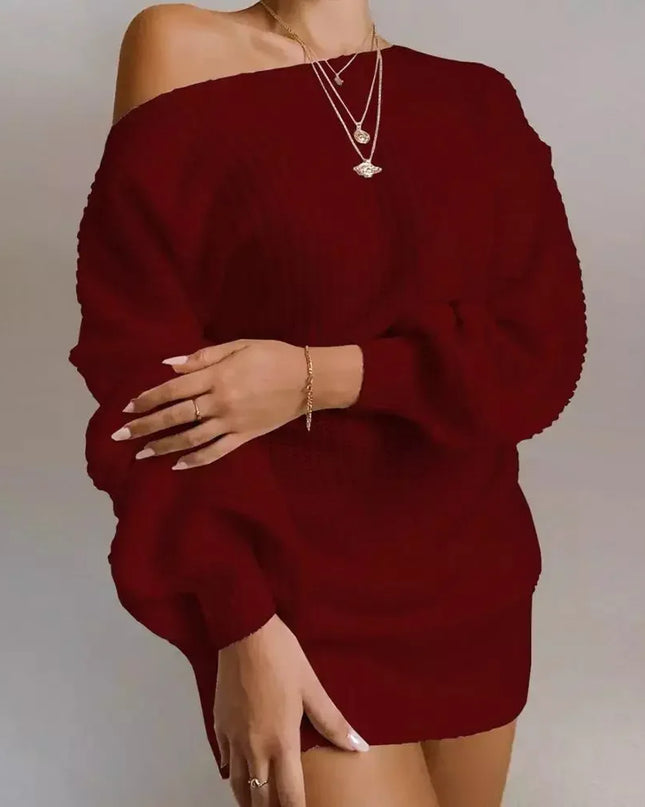 Cryptographic Casual Knitted Mini Dress Women Autumn Winter Sweaters Balloon Long Sleeve Knitwear Women's Dresses Loose Jersey