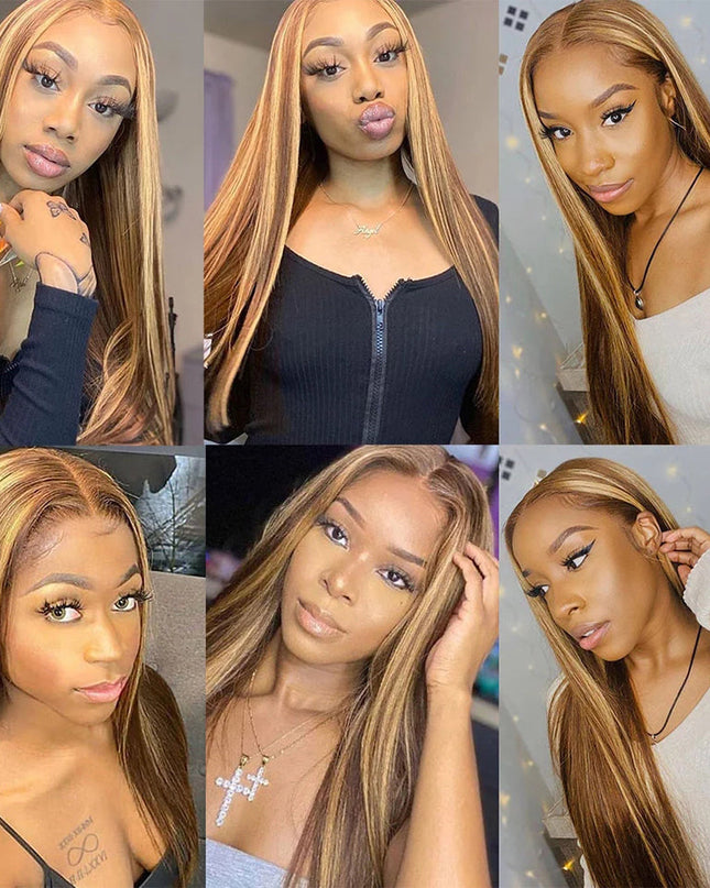 Junoda Hair Highlight Straight Hair 13x4 Lace Front Human Hair Wig Malaysian Remy Hair Flash Deal junoda
