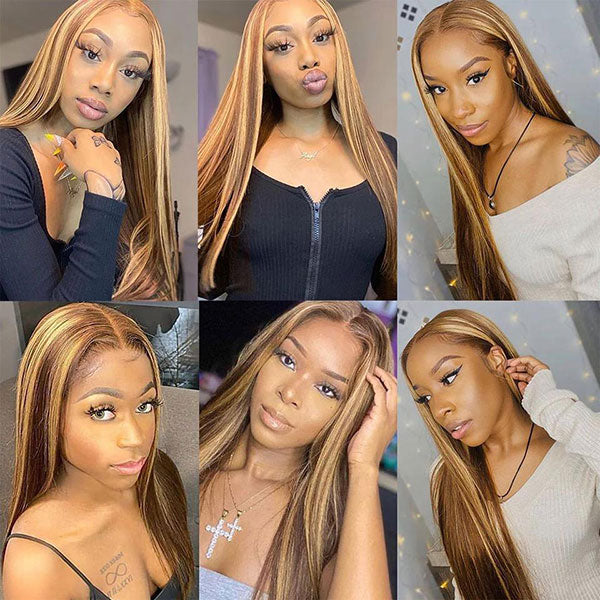 Junoda Hair Highlight Wigs Straight 13x4 Lace Frontal Human Hair Wigs junoda