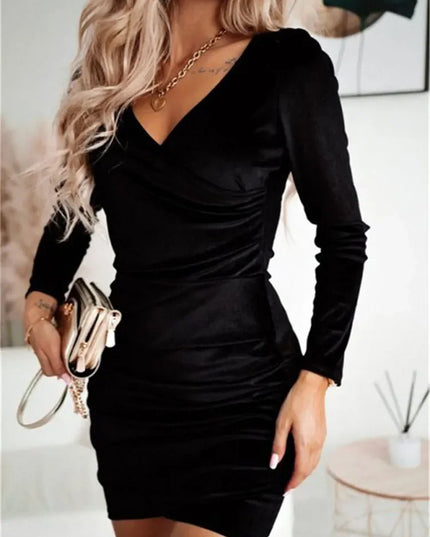 Autumn Velvet V-Neck Bodycon Dress