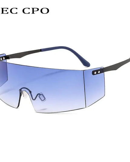 OEC CPO Fashion Rimless Sunglasses Women Men Big Flat Top Glasses Oversized Sunglasses Female Mirror Goggle UV400 O596