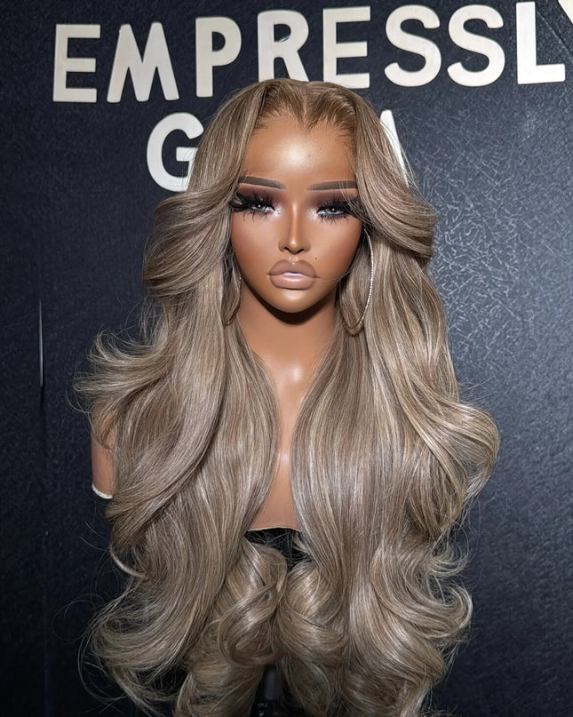 200Density Ash Blonde Balayage Luxury Wigs Raw Human Hair Glueless 13x6 13X4 for Swiss HD for Lace Frontal Wig Body Wave Caethelstore.com