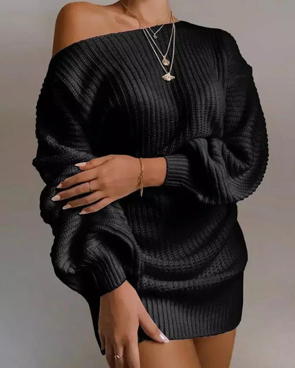 Cryptographic Casual Knitted Mini Dress Women Autumn Winter Sweaters Balloon Long Sleeve Knitwear Women's Dresses Loose Jersey