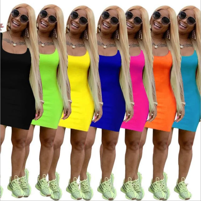 2023 Summer New Women's Solid Color Strap Casual Dress Urban Fashion Icon