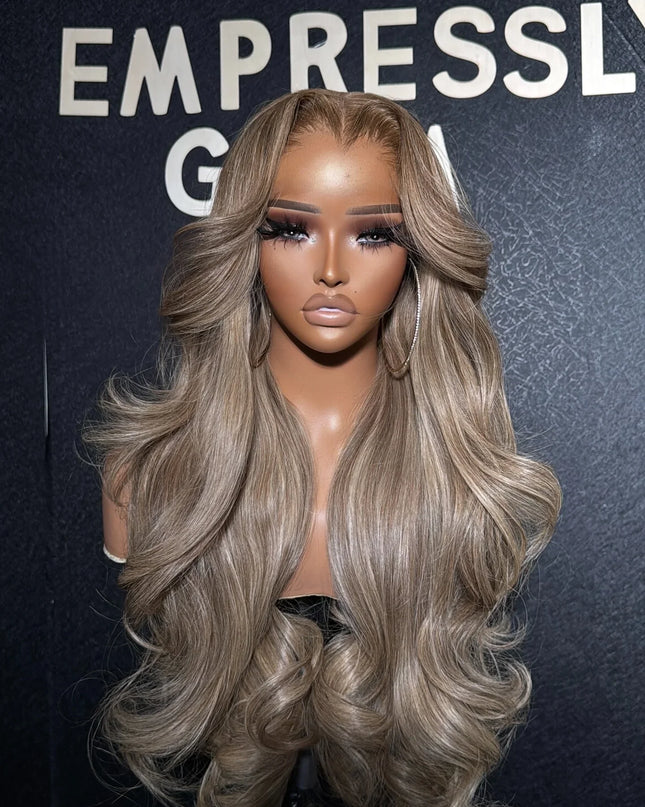 200Density Ash Blonde Balayage Luxury Wigs Raw Human Hair Glueless 13x6 13X4 for Swiss HD for Lace Frontal Wig Body Wave Caethelstore.com