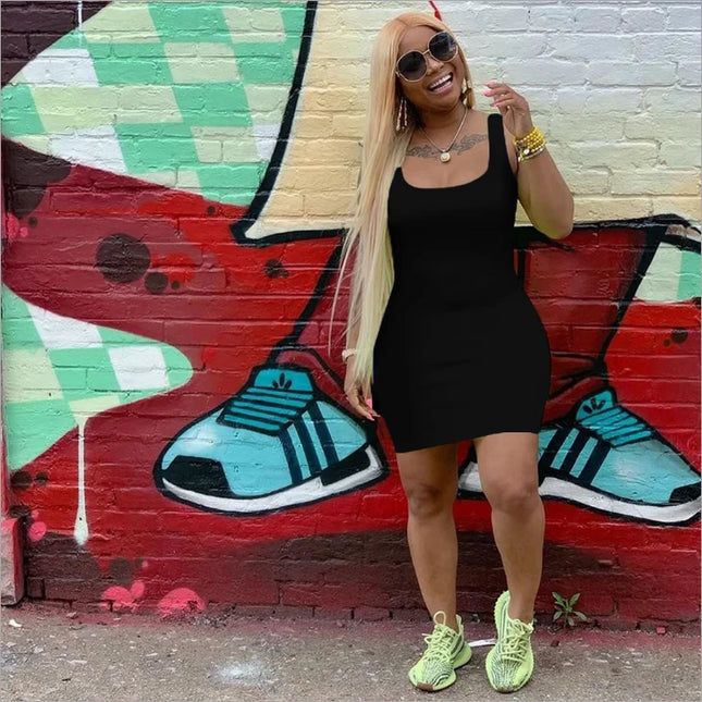 2023 Summer New Women's Solid Color Strap Casual Dress Urban Fashion Icon