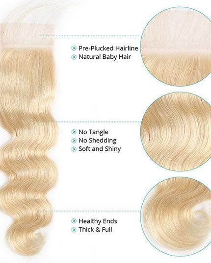 Ginger Blonde Body Wave Hair Bundles with 4x4 Closure Ombre Human Hair Weave junoda