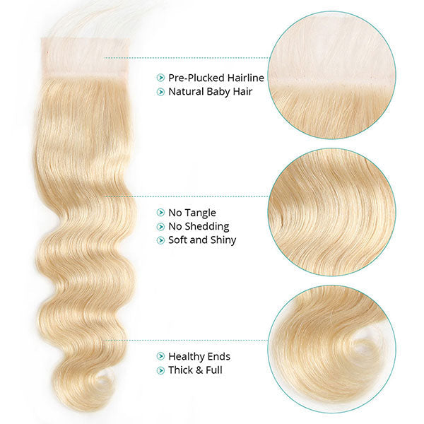 Ginger Blonde Body Wave Hair Bundles with 4x4 Closure Ombre Human Hair Weave junoda