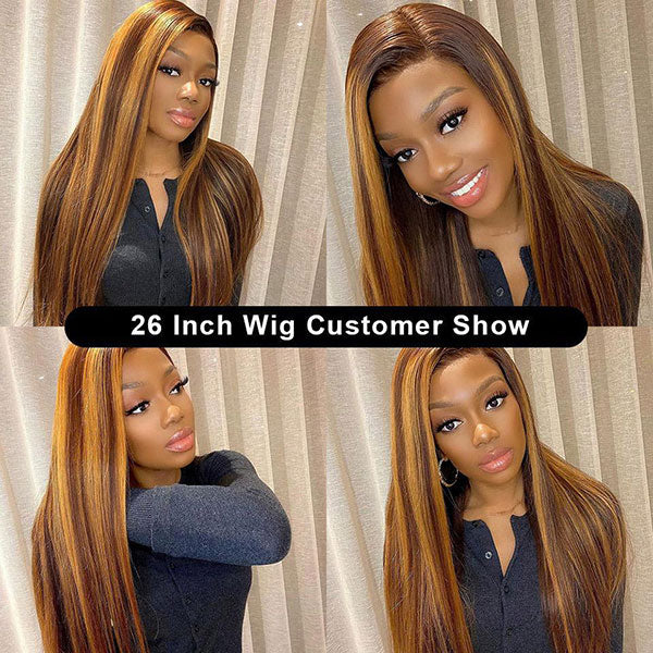 Junoda Hair Highlight Wigs Straight 13x4 Lace Frontal Human Hair Wigs junoda
