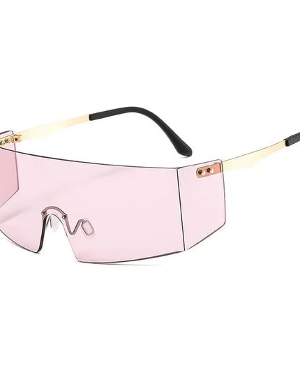 OEC CPO Fashion Rimless Sunglasses Women Men Big Flat Top Glasses Oversized Sunglasses Female Mirror Goggle UV400 O596