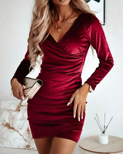 Autumn Velvet V-Neck Bodycon Dress