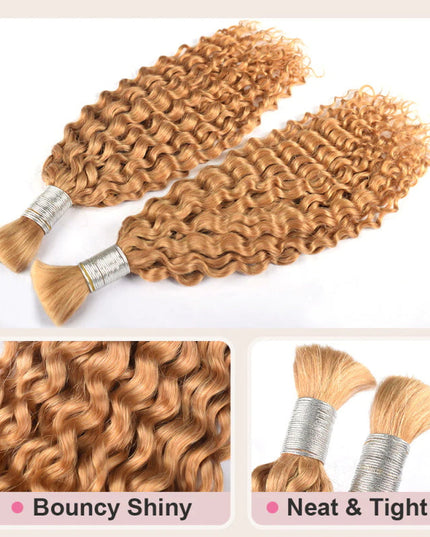 Junoda Hair #27 Honey Blonde Deep Wave Bulk Human Hair For Braiding junoda