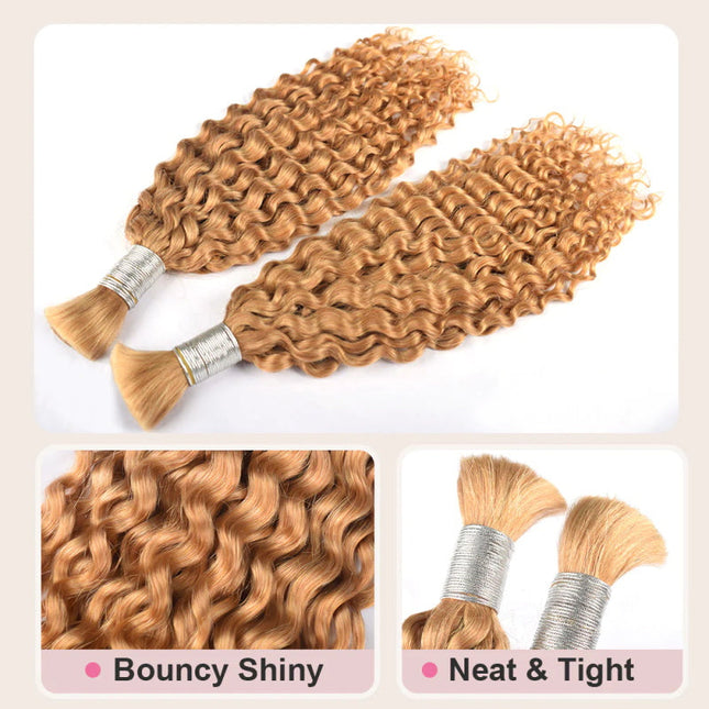 Junoda Hair #27 Honey Blonde Deep Wave Bulk Human Hair For Braiding junoda