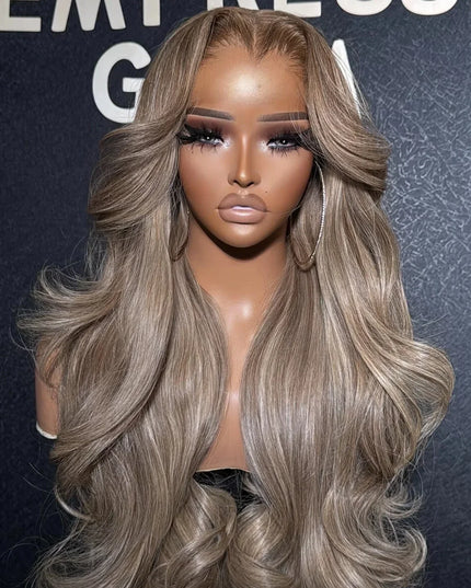 200Density Ash Blonde Balayage Luxury Wigs Raw Human Hair Glueless 13x6 13X4 for Swiss HD for Lace Frontal Wig Body Wave Caethelstore.com