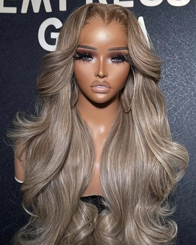 200Density Ash Blonde Balayage Luxury Wigs Raw Human Hair Glueless 13x6 13X4 for Swiss HD for Lace Frontal Wig Body Wave Caethelstore.com