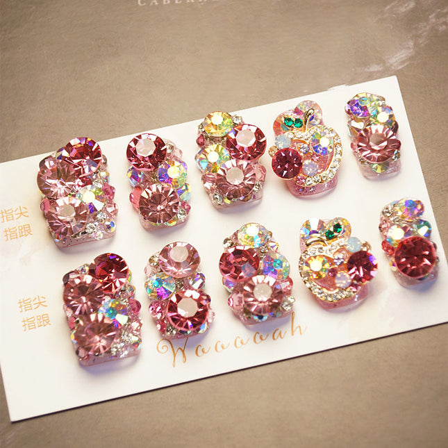 Handmade Pink Oversized Rhinestone Super Sparkle Full Diamond Nail Art Pieces | ZAKAPOP