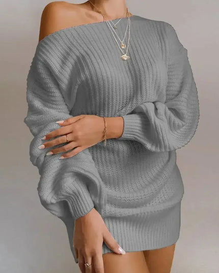 Cryptographic Casual Knitted Mini Dress Women Autumn Winter Sweaters Balloon Long Sleeve Knitwear Women's Dresses Loose Jersey