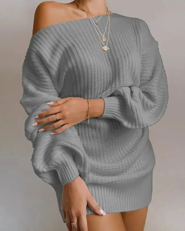 Cryptographic Casual Knitted Mini Dress Women Autumn Winter Sweaters Balloon Long Sleeve Knitwear Women's Dresses Loose Jersey