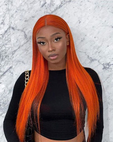 Junoda Ginger Color Transparent Lace Frontal Wigs Brazilian Straight Human Hair Wigs junoda