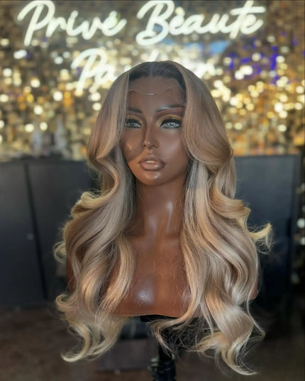 200Density Ash Blonde Balayage Luxury Wigs Raw Human Hair Glueless 13x6 13X4 for Swiss HD for Lace Frontal Wig Body Wave Caethelstore.com