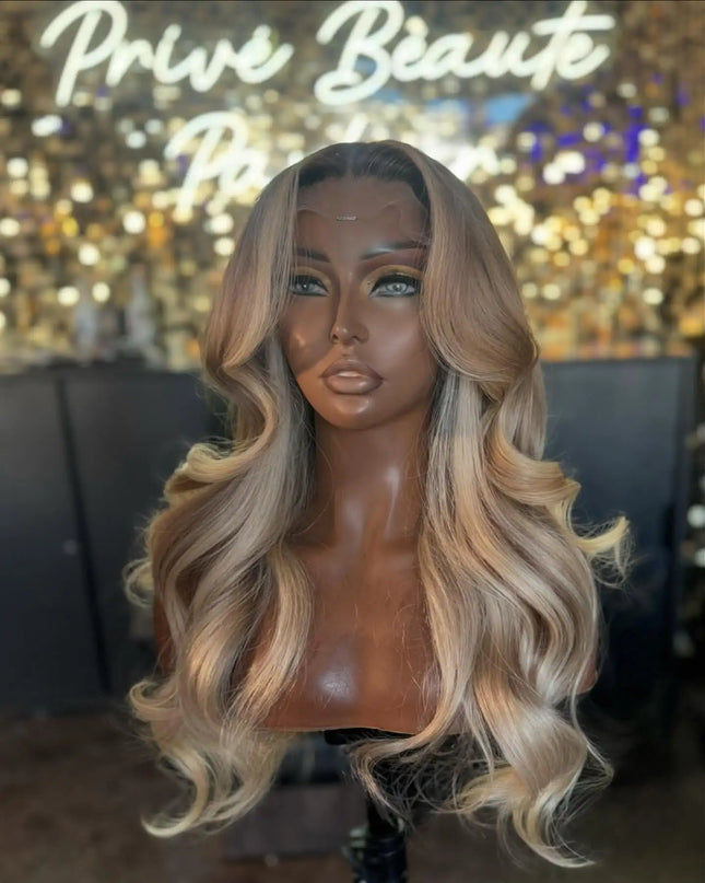 200Density Ash Blonde Balayage Luxury Wigs Raw Human Hair Glueless 13x6 13X4 for Swiss HD for Lace Frontal Wig Body Wave Caethelstore.com