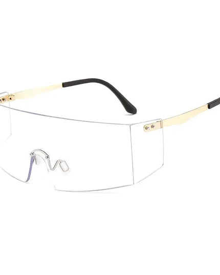 OEC CPO Fashion Rimless Sunglasses Women Men Big Flat Top Glasses Oversized Sunglasses Female Mirror Goggle UV400 O596