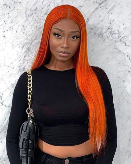 Junoda Ginger Color Transparent Lace Frontal Wigs Brazilian Straight Human Hair Wigs junoda