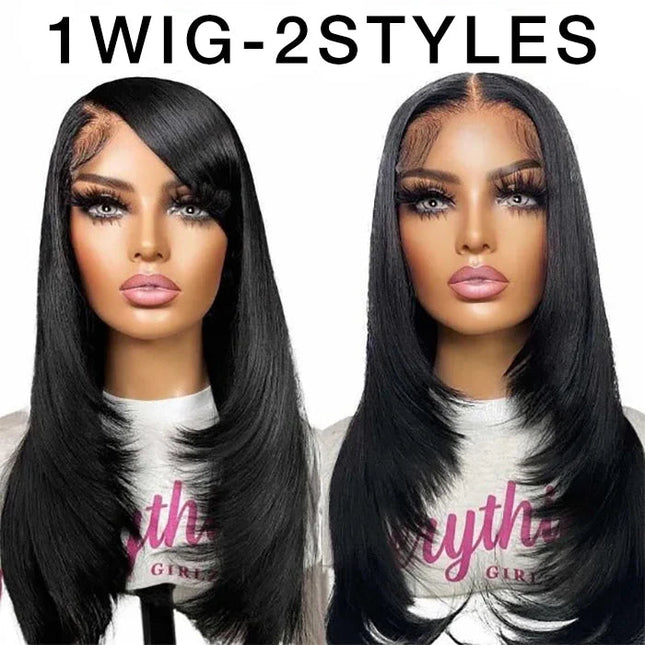 Layered Cut Pre-plucked  Knots Glueless Lace Wig 100% Silk Straight Human Hair Wigs junoda