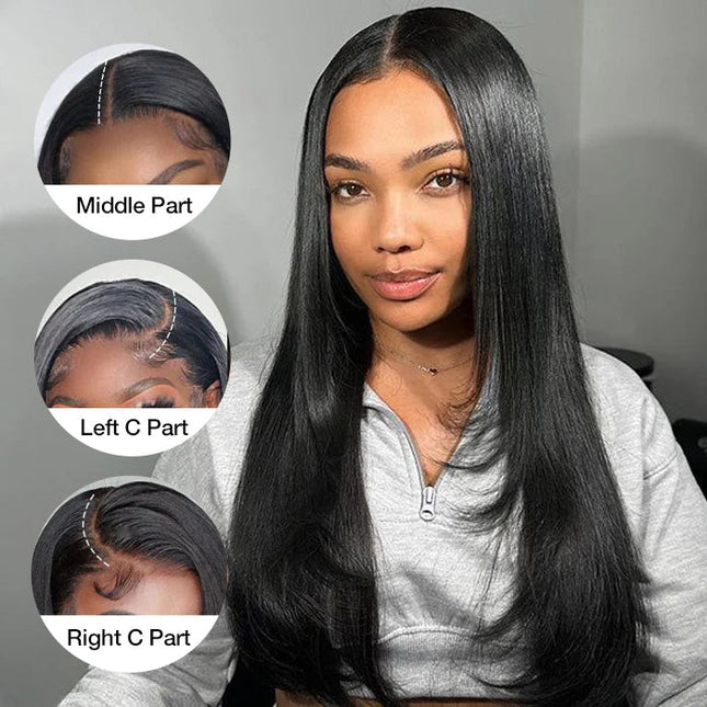 Layered Cut Pre-plucked  Knots Glueless Lace Wig 100% Silk Straight Human Hair Wigs junoda