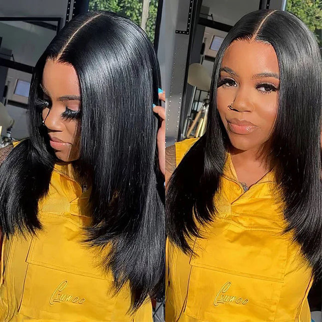 Layered Cut Pre-plucked  Knots Glueless Lace Wig 100% Silk Straight Human Hair Wigs junoda