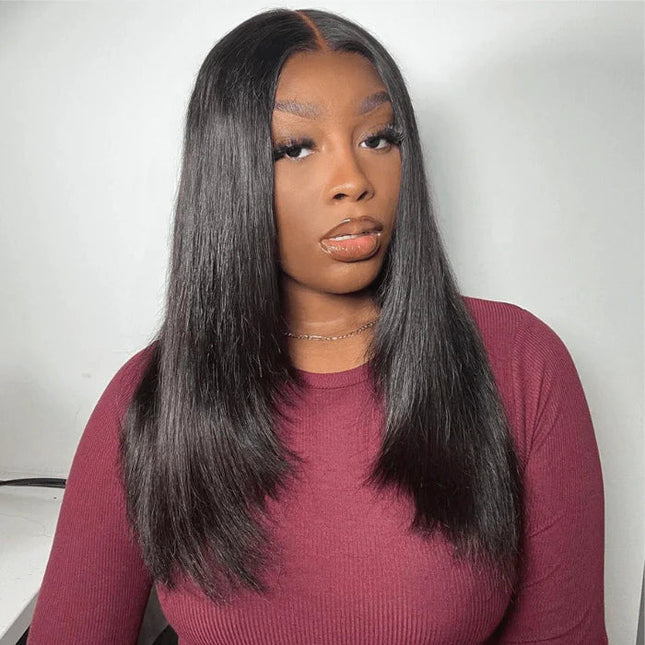 Layered Cut Pre-plucked  Knots Glueless Lace Wig 100% Silk Straight Human Hair Wigs junoda