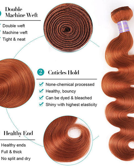 Ginger Blonde Body Wave Hair Bundles with 4x4 Closure Ombre Human Hair Weave junoda