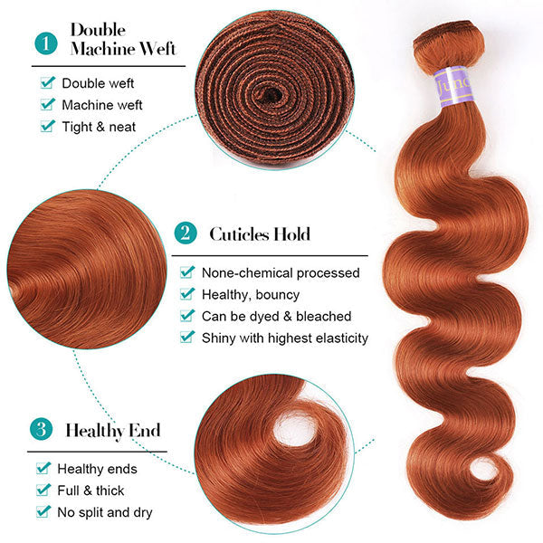Ginger Blonde Body Wave Hair Bundles with 4x4 Closure Ombre Human Hair Weave junoda