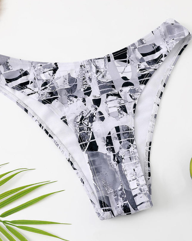 High-Waisted Drawstring Printed Three-Piece Long-Sleeve Swimsuit | ZAKAPOP