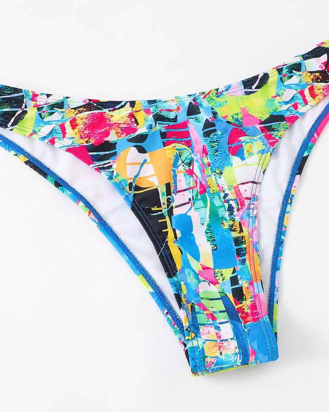 High-Waisted Drawstring Printed Three-Piece Long-Sleeve Swimsuit | ZAKAPOP
